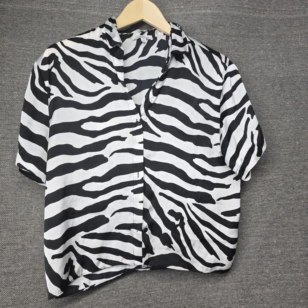 Cloudchaser Zebra Print Short Sleeve Button Down Shirt Black White 1W105144R M